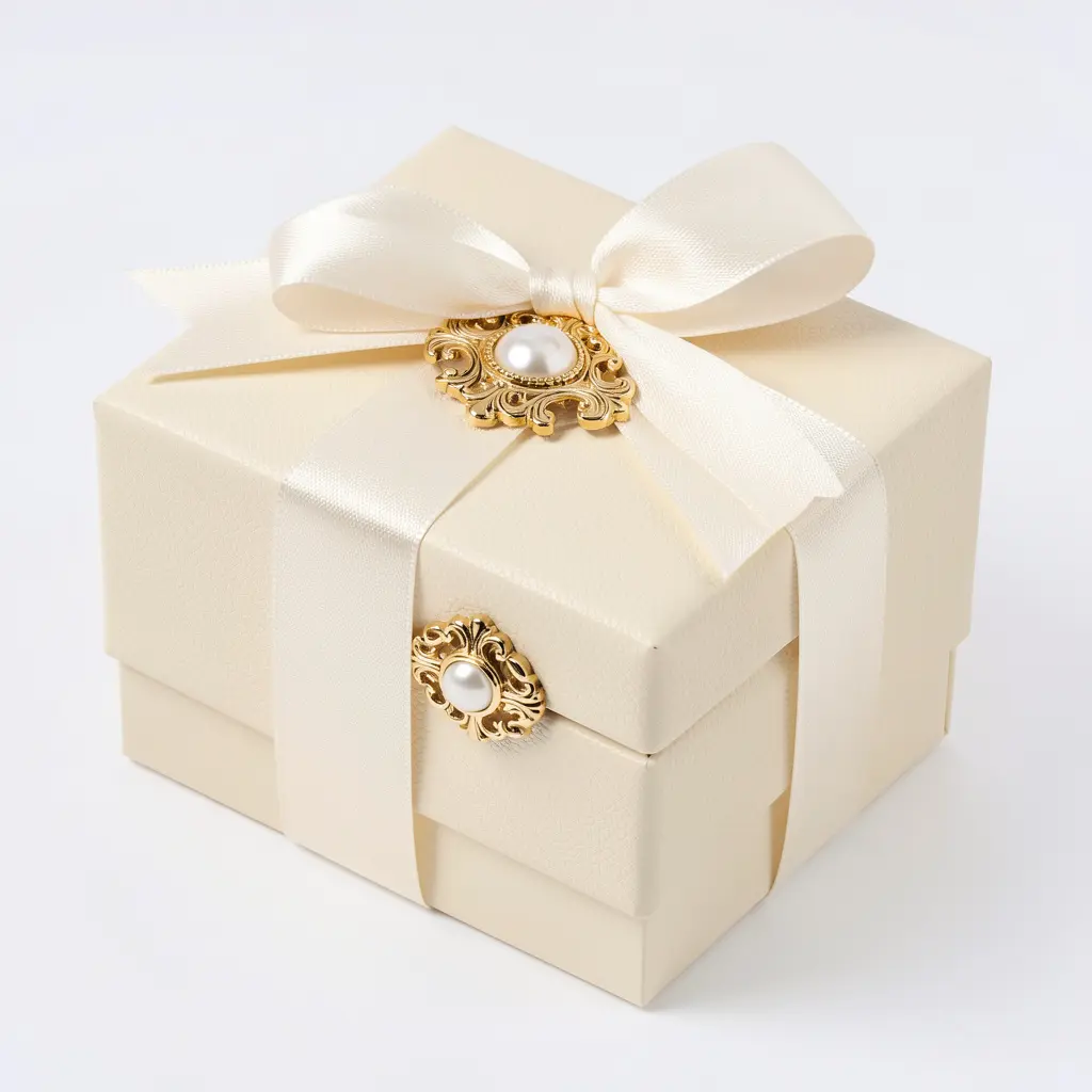 Lyxig presentförpackning med gulddetaljer